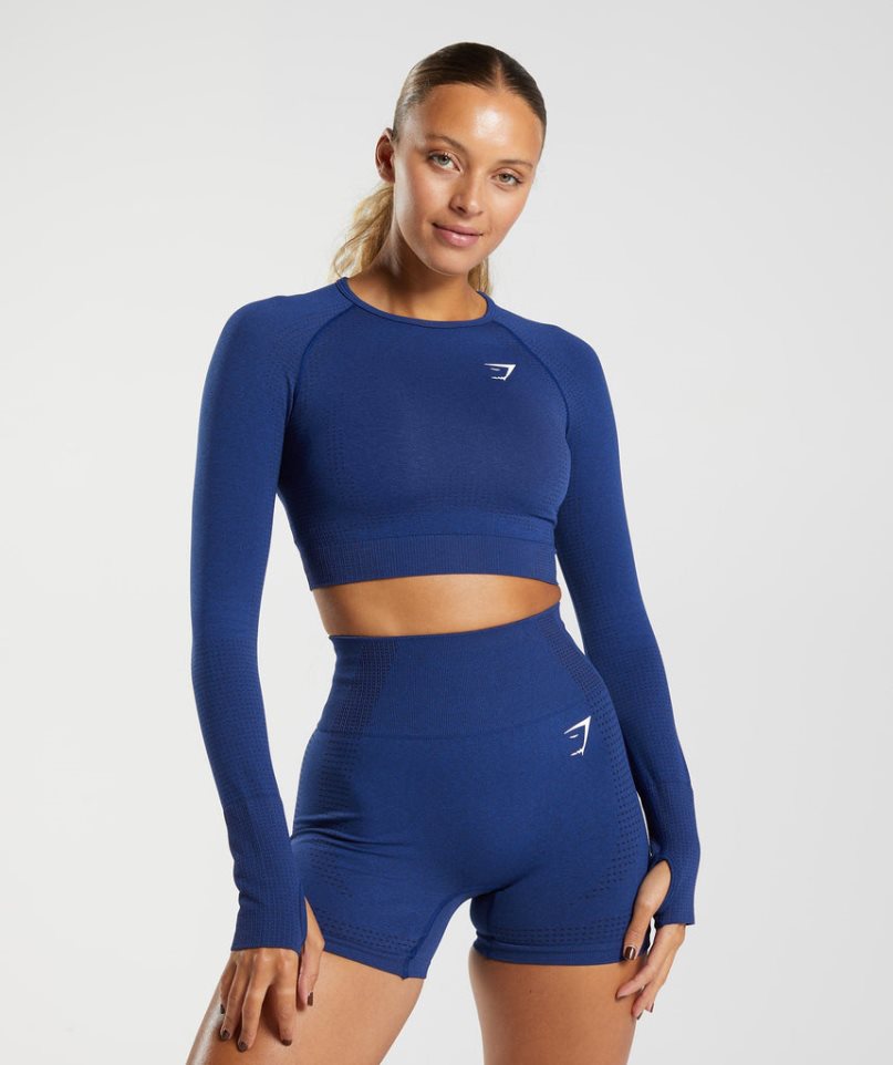 Women\'s Gymshark Vital Seamless 2.0 Cropped Tops Blue | CA DN163A